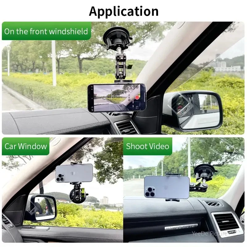 Universal Metal Phone Clamp Holder in Car Ball Head Bracket Suction Cup Mount 360 Rotate Stand for iPhone Samsung Xiaomi Clip