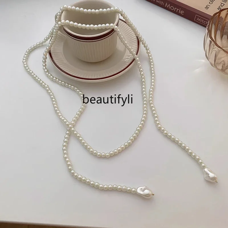 Neck pearl necklace long light luxury niche women's multi-layer neck chain women's collarbone chain accessories