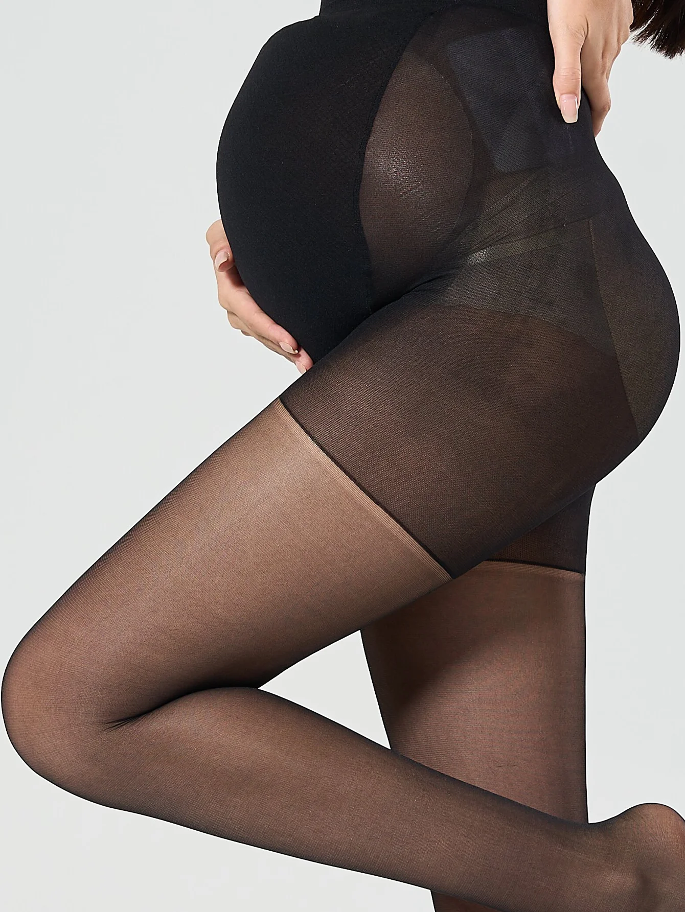 1 pc Maternity Solid Black Footed Sheer Nylon Tights | Belly-Support Minimalist Pantyhose for Spring & Autumn Transition