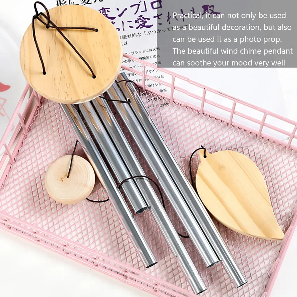 

1Pcs Metal Wind Chime Pendant Silver Aluminum Tube Solid Wood Hanging Decor for Home Garden Bedroom Living Room Soothing Sound