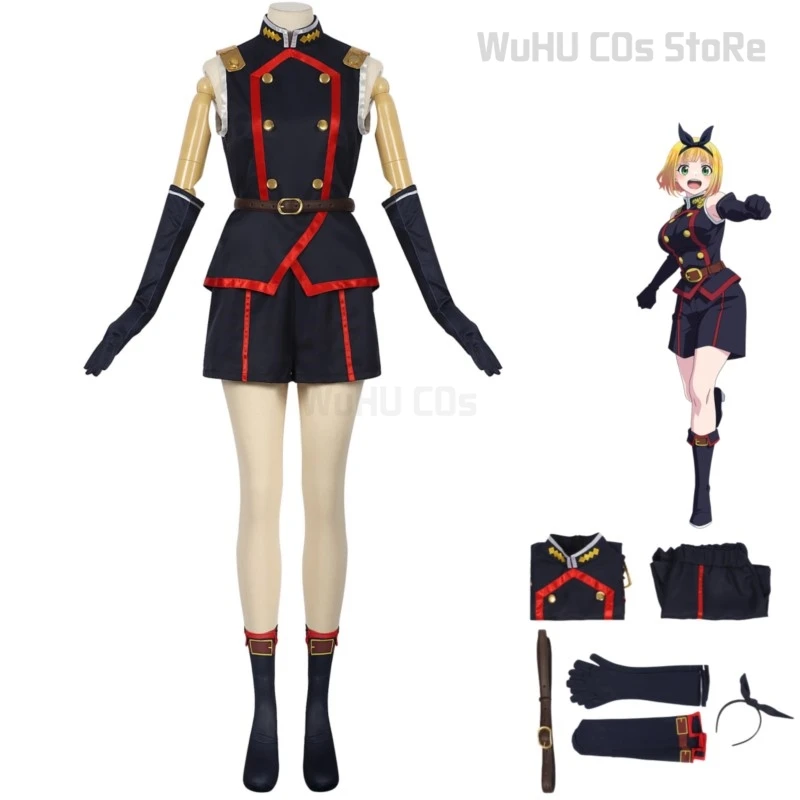 Anime Soldado Acorrentado Suruga Shushu Cosplay Traje para Mulheres, Tops e Shorts Pretos Sem Mangas, Uniforme Adulto, Sexy Fato de Carnaval