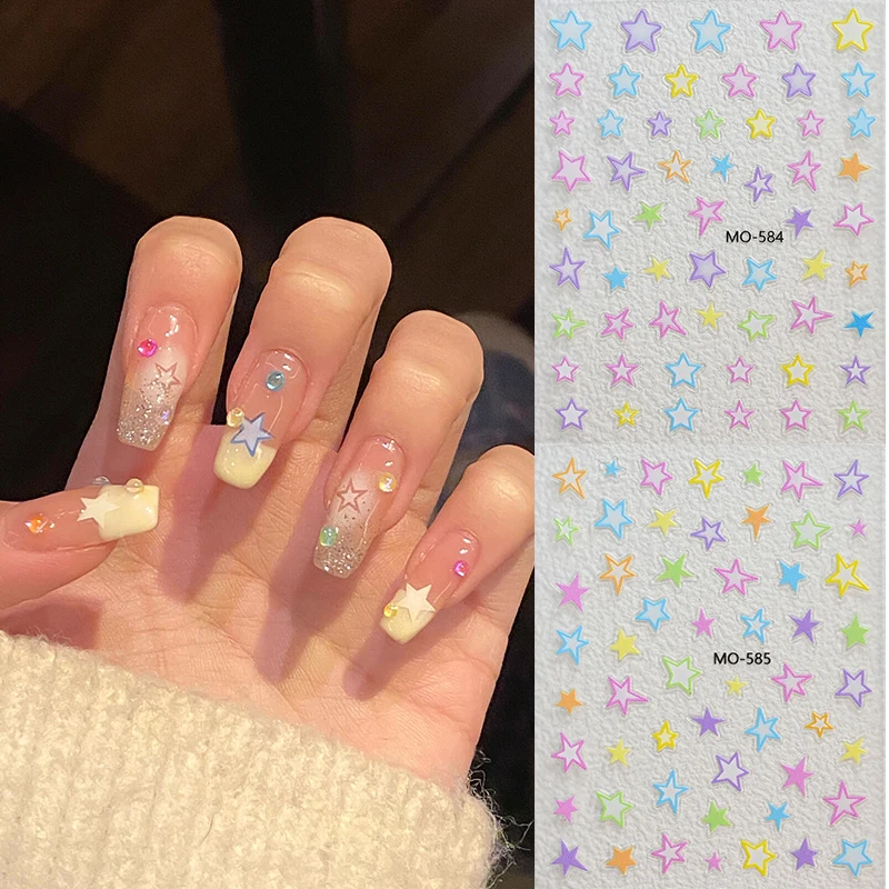 1pc 3D Cute Colorful Dopamine Star Bowknot Nail Art Stickers Star Decals Self-Adhesive Decorations For Manicure DIY Nail Design