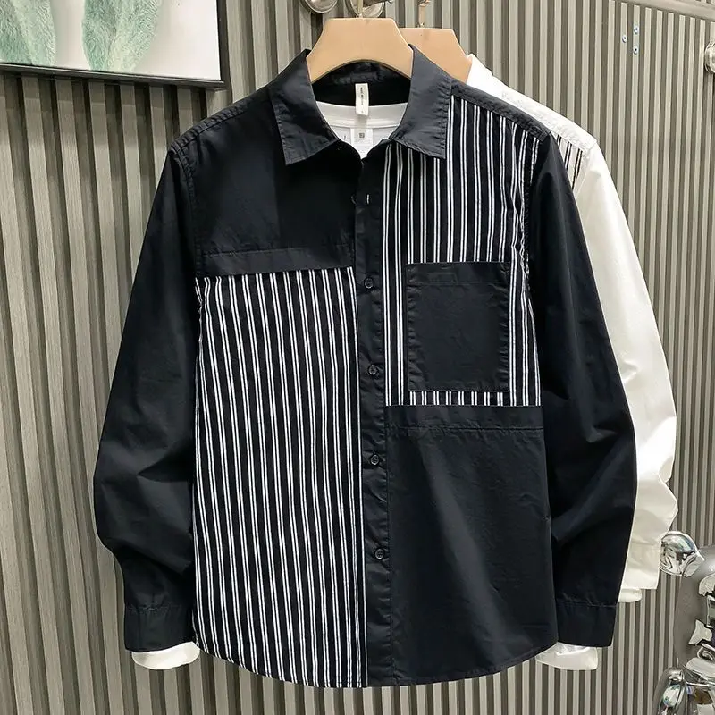 2025 Trendy Brand Autumn Long-sleeved Shirt for Men Striped Trendy Loose and Versatile Cardigan