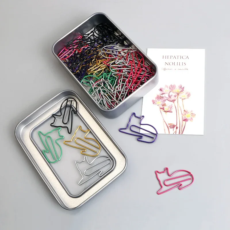 Boxed Creative paperclip office supplies Color Cartoon Cat Shape Metal Animal Special-shaped Spot Black Binder Gold Paper Clip