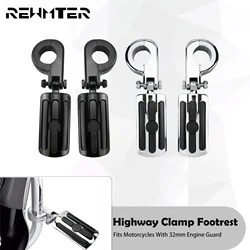 32mm Crash Bar Foot Pegs Motorcycle 1.25'' Highway Clamp Footrest For Harley Bobber Touring For Honda Engine Guard Mount Footpeg