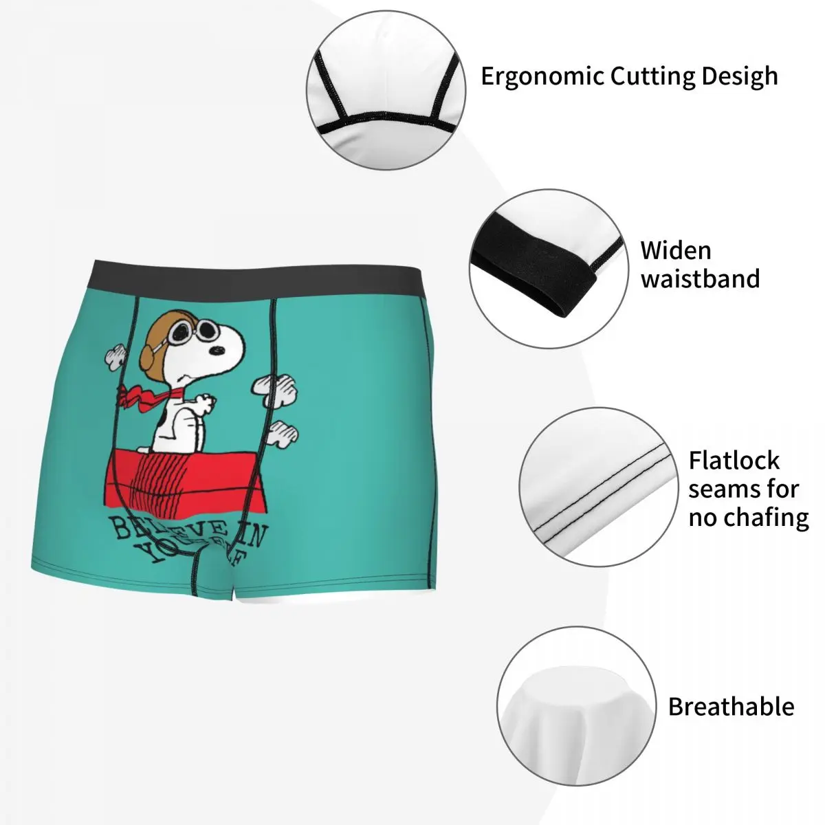 Custom S-Snoopys The Flying Ace Underwear Men Breathable Dog Boxer Briefs Shorts Panties Soft Underpants For Homme