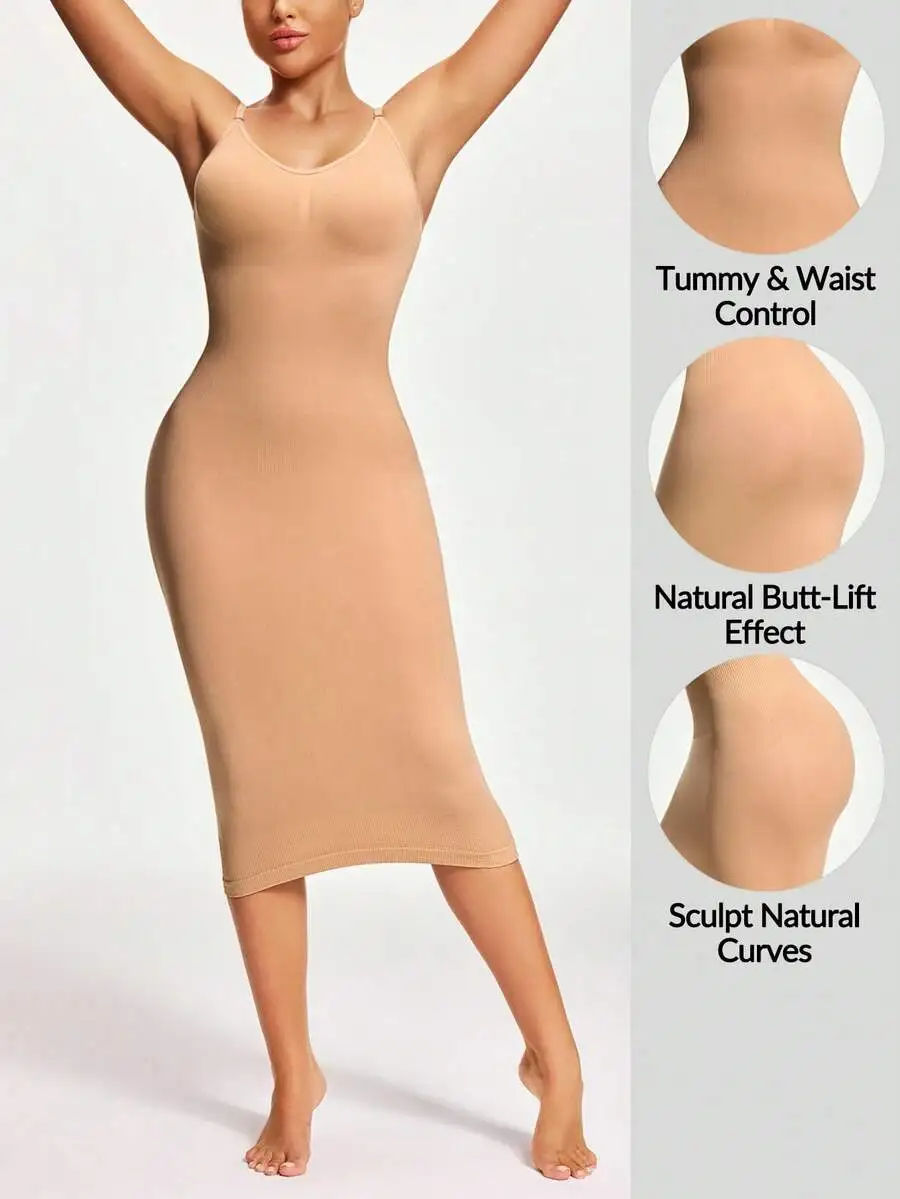 

Womens Solid Color Round Neck Sleeveless Bodycon Shaping Dress
