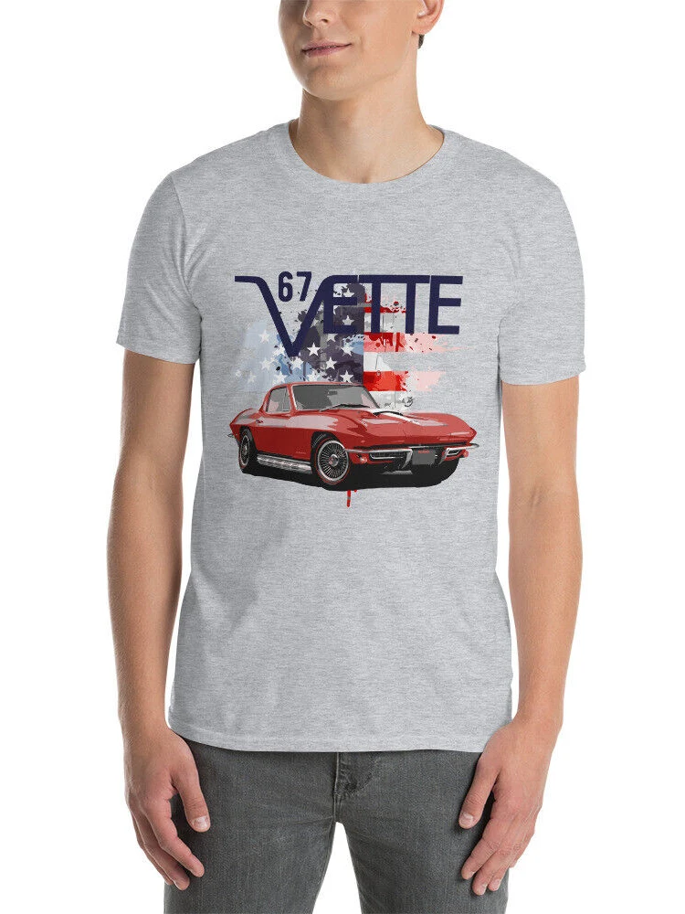 1967 Red C2 American Classic Car Art 67 Vette T-Shirt Short Sleeve Casual 100% Cotton O-Neck Mens T-shirt Size S-3XL