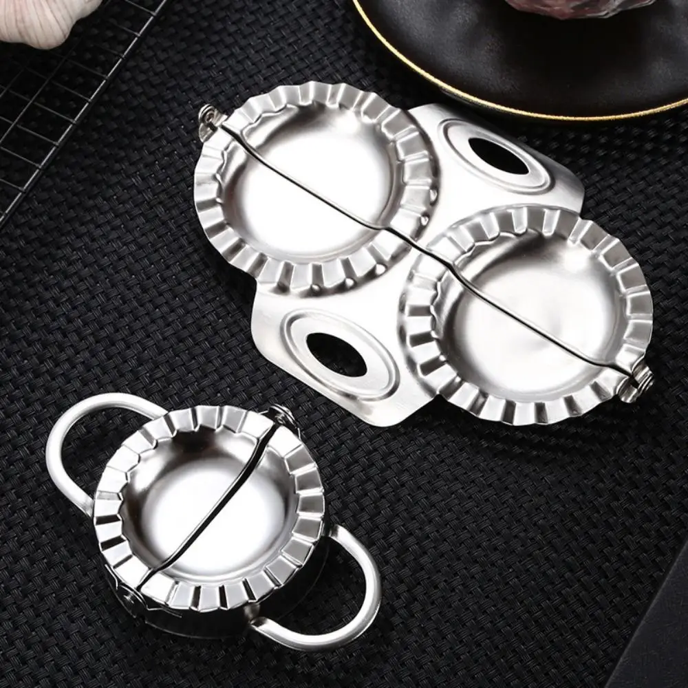 Máquina para hacer dumplings de acero inoxidable de doble cabeza, diseño prensado con mango, envoltura Manual de raviolis, agarre cómodo, fácil de limpiar