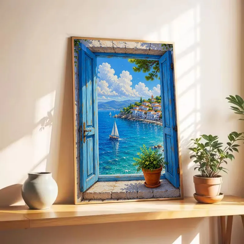 Vintage Italy Coastal Lemon Tree Sailboat Santorini Flower Architecture Poster Canvas Painting Wall Art Pictures Home Decor