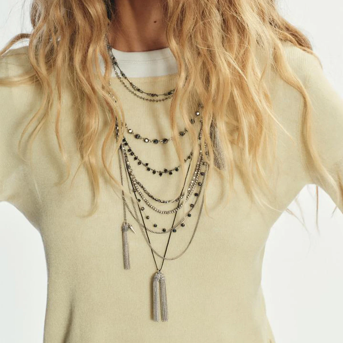 

2025 ZAA Necklace Vintage Metal Chains Tassels Pendant Necklaces Women's Multi-layer Neck Accessories Jewelry Gifts