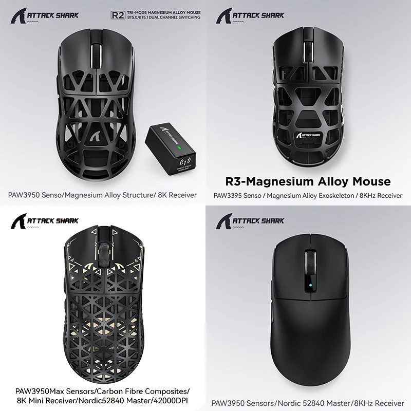 ATTACK SHARK R5 Ultra R2 R3 R6 Wireless Gaming Mouse PAW3950 8K Tri-Mode Bluetooth Lightweight Mouse for Professional Gamers