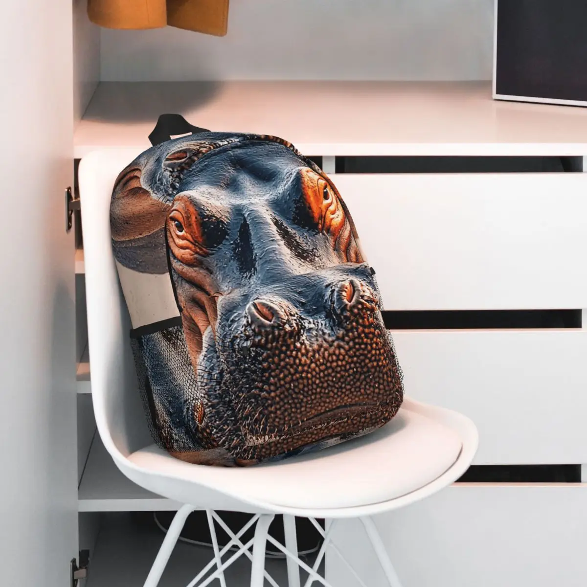 Heavy Hippo Face Realistic Backpack Student BookBag Children School Bag Computer Shoulder Bags for Men Women