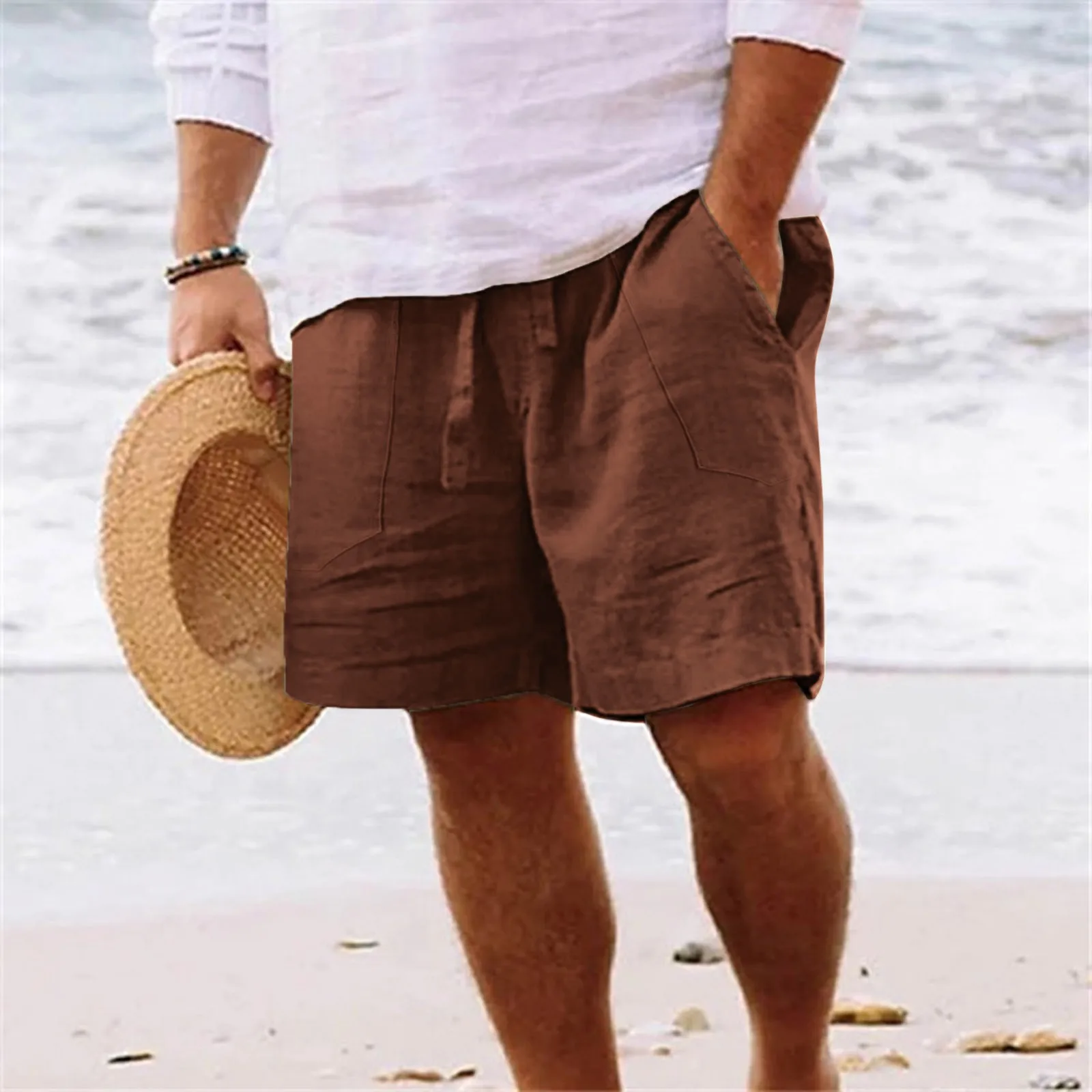 Faux Cotton Linen Shorts White Loose Trunks Summer Comfortable Men\'s Shorts Fashion Vacation Holiday Outfits Pantalones Cortos