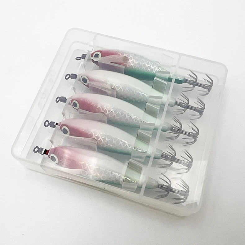 ShareShark 5 Stück/Box Tintenfisch-Jig-Köder 8cm 5,6g UV-Leuchtender Garnelenköder Horizontaler Kunstköder für Tintenfische, Oktopus, Salzwasser – Detail 8