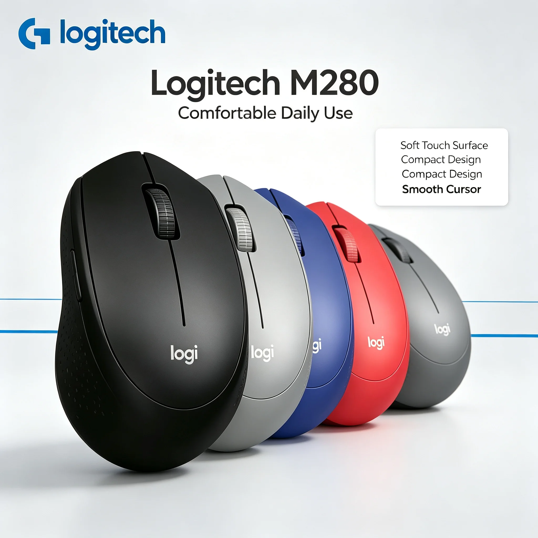 Logitech M280 2.4G Wireless Ergonomic Mouse Plug&Play Computer Mice for Laptop Desktop