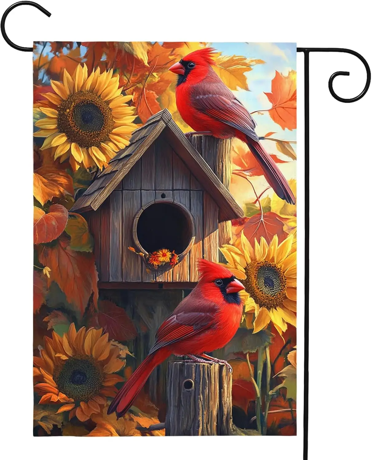 Fall Autumn Cardinal Garden Flag 12x18 Double Sided Standerd Thanksgiving Red Bird Maple Leaves Small Yard Flags for Outside CCL