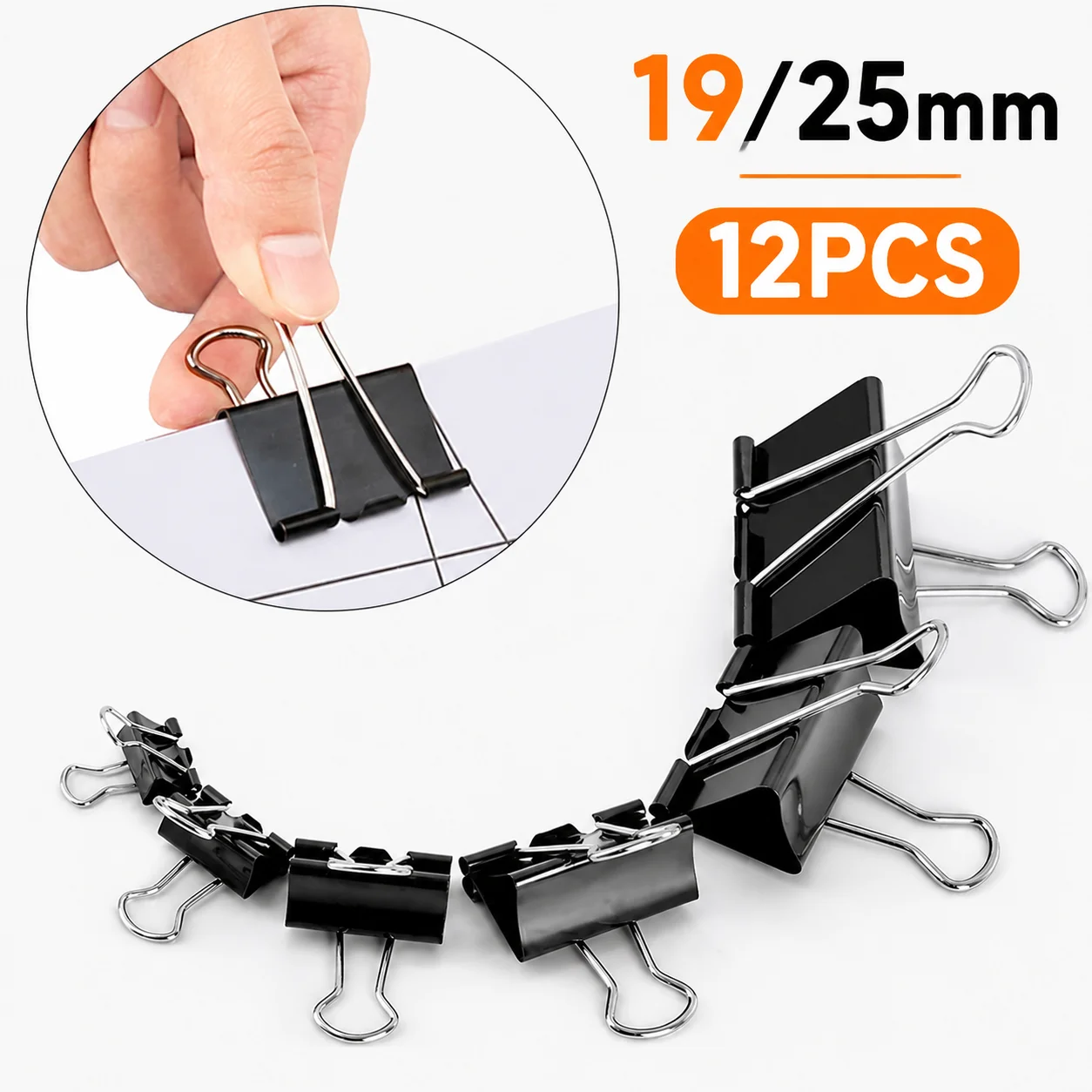 Assorted Black Metal Binder Clips For Paper Document Organization 19/25mm 12pcs Office School Stationery Supplies