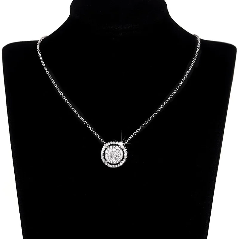 Huitan Dainty Cubic Zirconia Pendant Necklace Silver Color Chain Crystal Neck Accessory for Women Luxury Fashion Wedding Jewelry