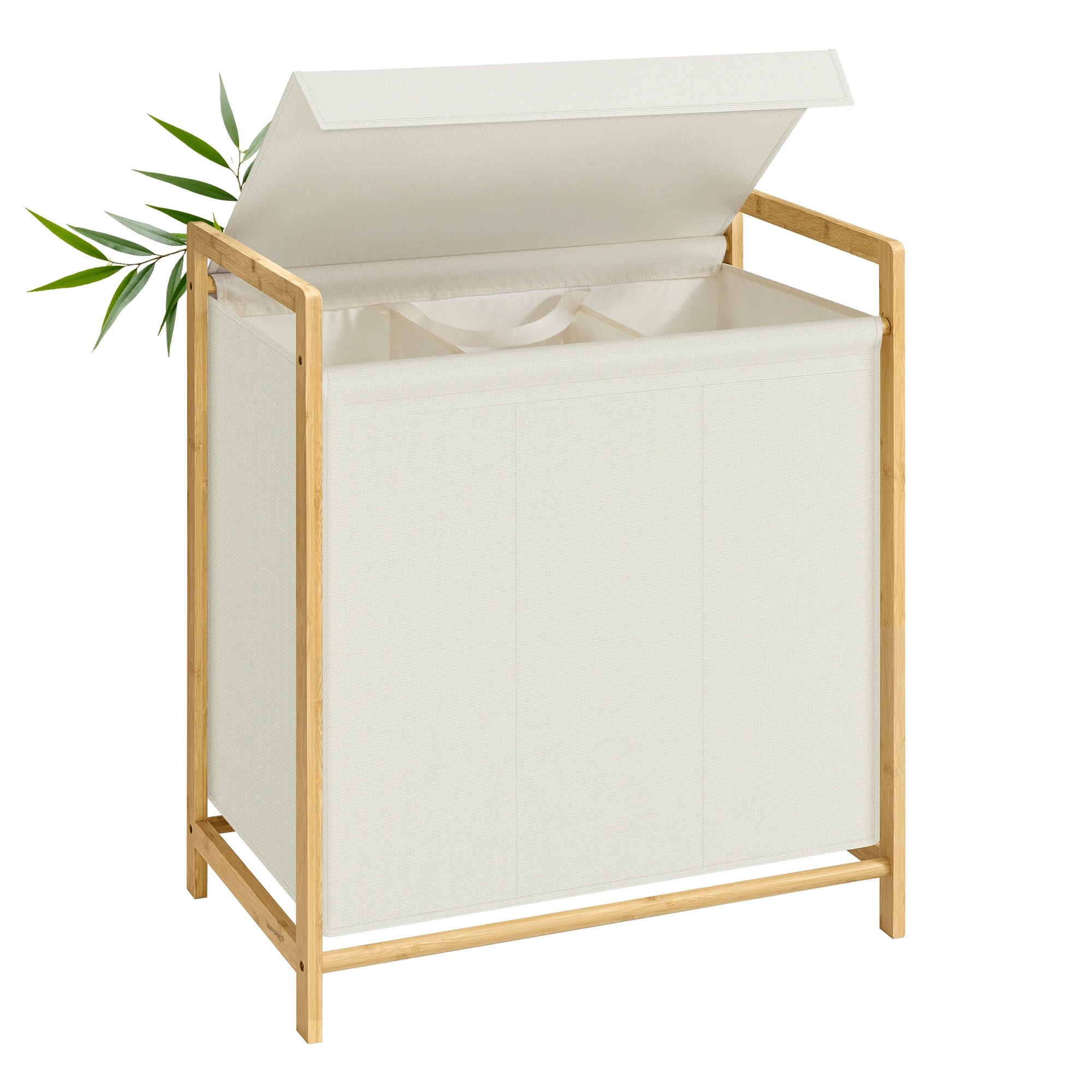 Curver Songmics Lid Laundry Collector 3 Hand Fan Laundry Basket with Bamboo