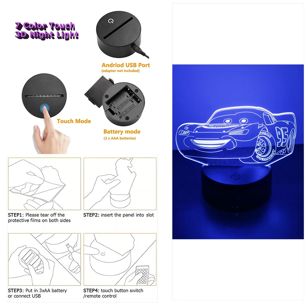 3D Lampe DisneyCute Cars LED Nachtlicht Kind Nachttisch Lampen Nachtlicht Kinder Lichter Schlafzimmer Dekor Kinder Geburtstag Geschenke