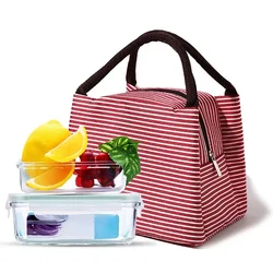 Bolsas de almuerzo a rayas para mujeres y niños, bolso de mano con aislamiento impermeable, contenedor de almacenamiento de alimentos para Picnic, fiambrera térmica, bolsas enfriadoras