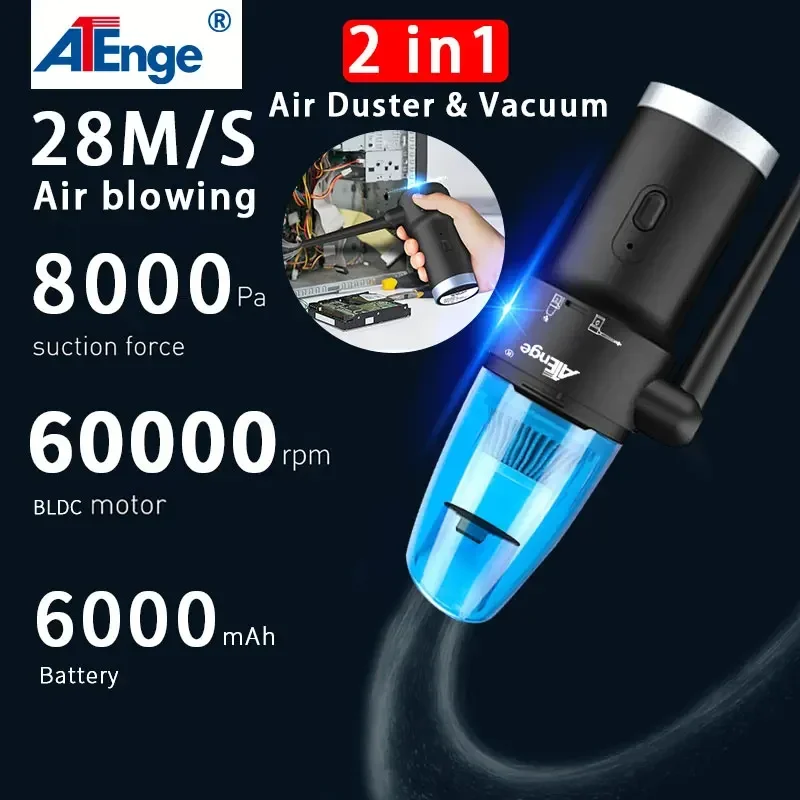 Car Vacuum Cleaner Compressed Air Duster 2-in-1 Portable Electric Air Blower for Keyboard Computer Seat Device Cleaners