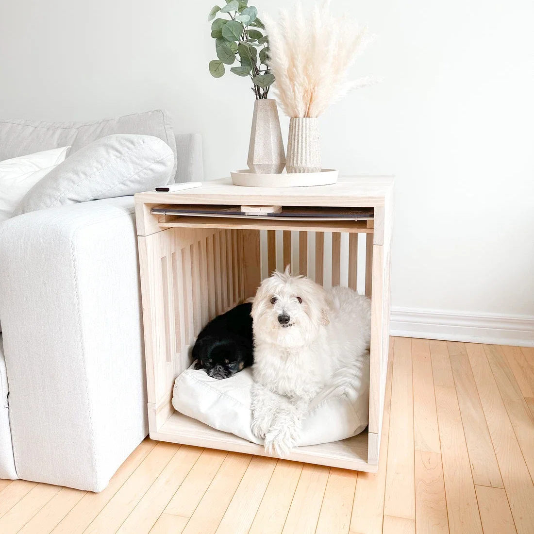 

Hidden Door Design Dog Crate Furniture Wood Dog Kennel Furniture End Table Indoor Dog House