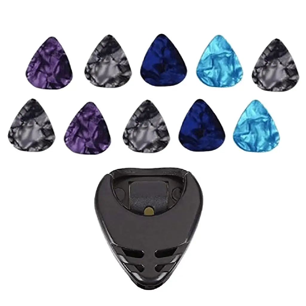 10 Pieces Guitar Picks Colorful Premium Celluloid Picks with Case for Acoustic E.