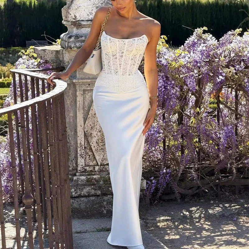 2026 Bridesmaid Dress Sweetheart Lace Corset Satin Sheath Midi Prom Dress estido Boda Dos Piezas Платье для выпускного שמלות ערב