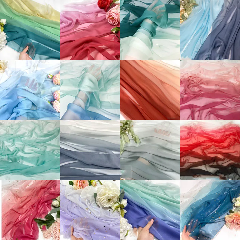 

100x150cm Rainbow Gradient Color Chiffon Fabric 30D Organza Tulle Fabric for Diy Ancient Style Hanfu Wedding Dress Stage Decor