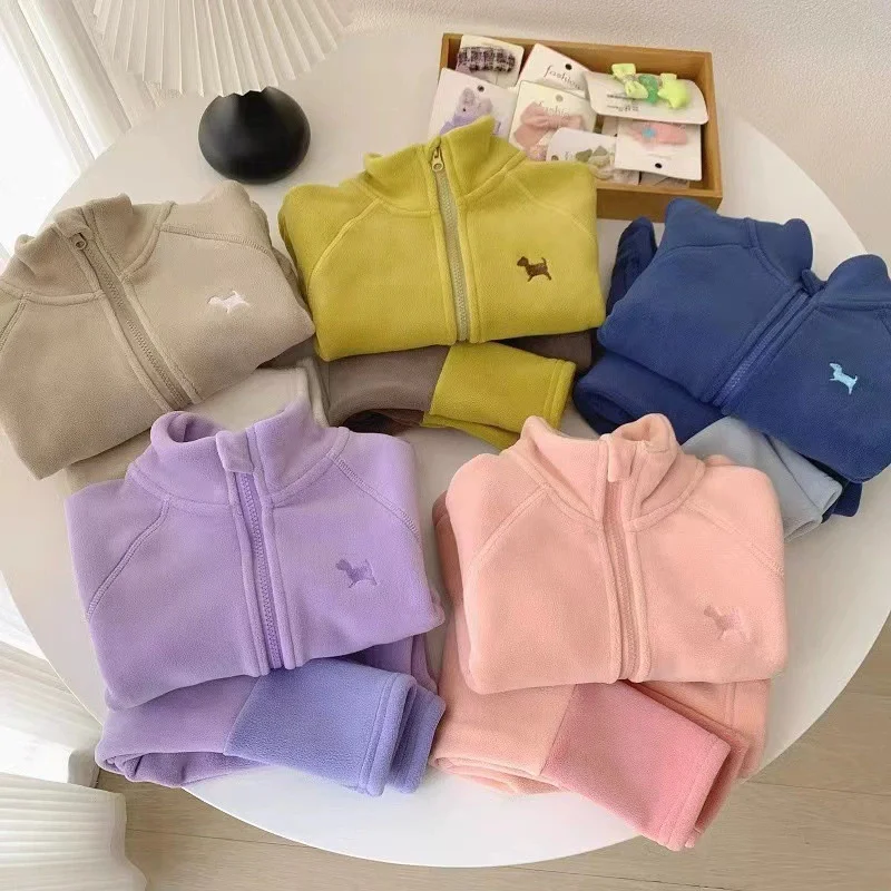 Girls Fleece Sets Boys Thicken Suit Children's Cartoon Coat Leggings 2Pc Winter Warm Long-Sleeved Outfits Kids Casual Clothes