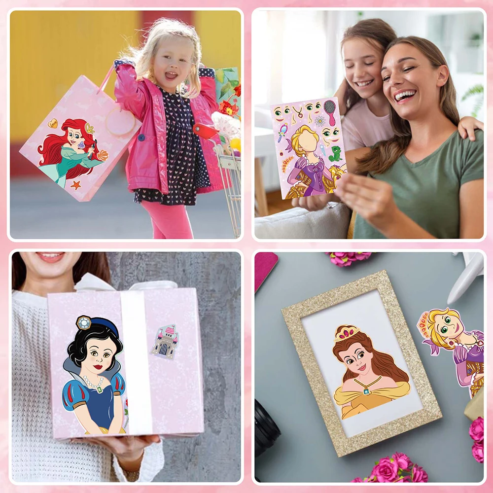 8/16Sheets Disney Princess Puzzle Stickers Make-a-Face Children DIY Assemble Jigsaw Educational Toys Party Favors For Kids Girls