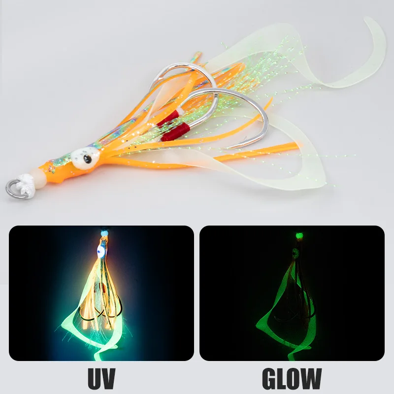 TEASER HK018 Soft Silicone Squid Skirt Lure Slow Jig Assist Hook Luminous Trolling Jig Bait Saltwater Deep Sea Fish Accessories