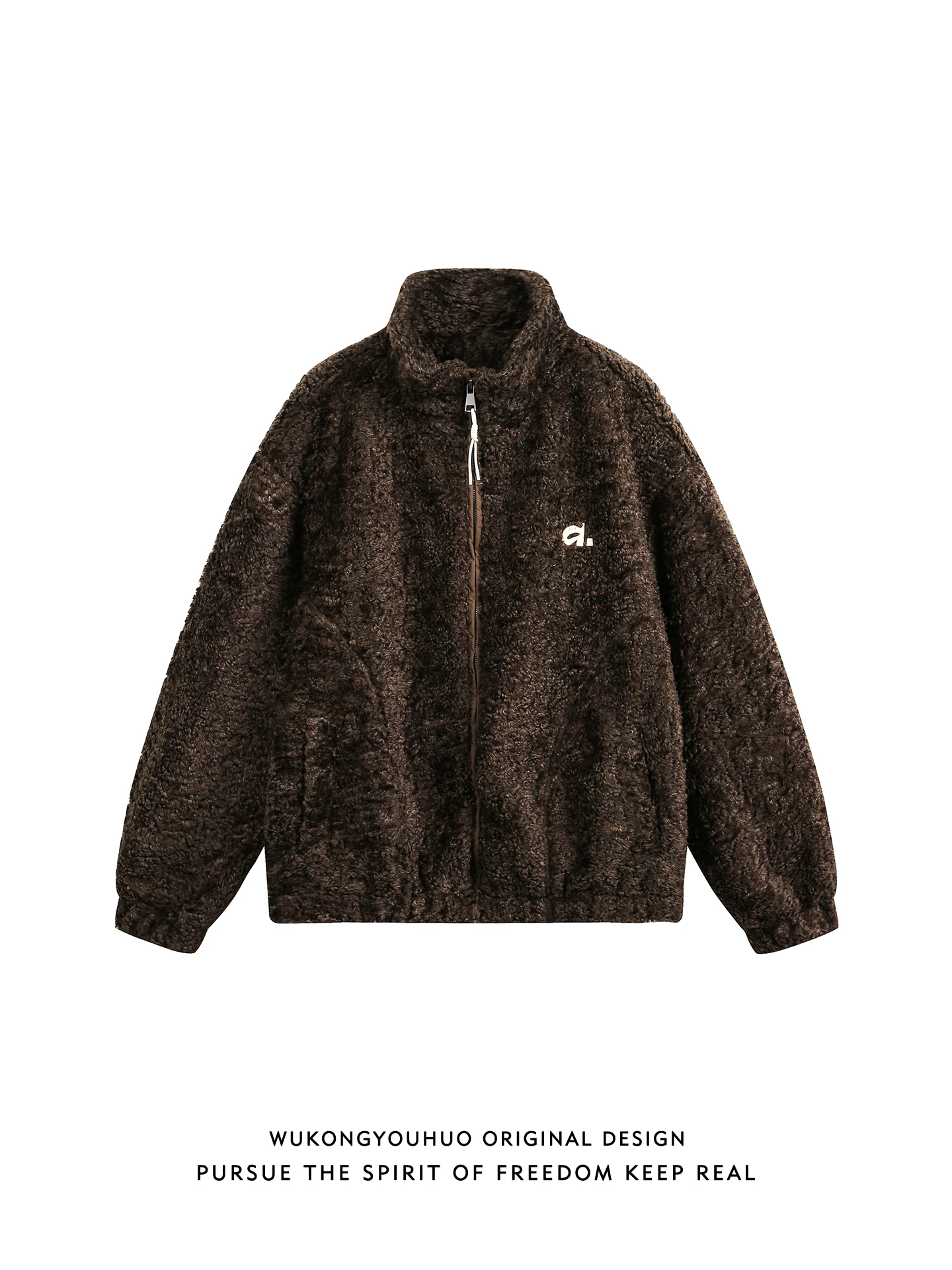 

Warmth Lamb Velvet Cotton Jaet Men's Retro Embroidery Stand Collar Winter Couple's Clothing Youth Trendy Loose Fit Long Sve