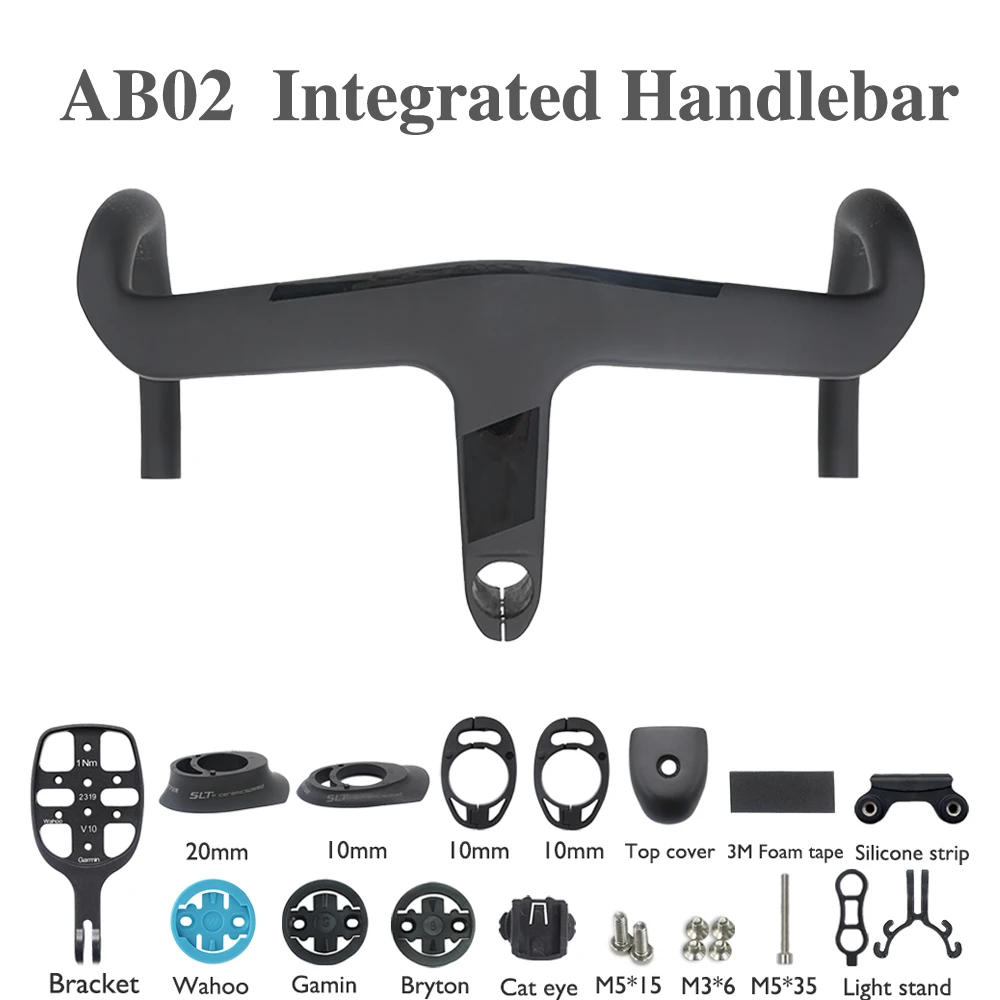 

AB02 Integrated Carbon Handlebar for Aero Road Bikes Internal Cable Routing, 1:1 Ratio, 28.6mm 360-420mm+Computer Mount