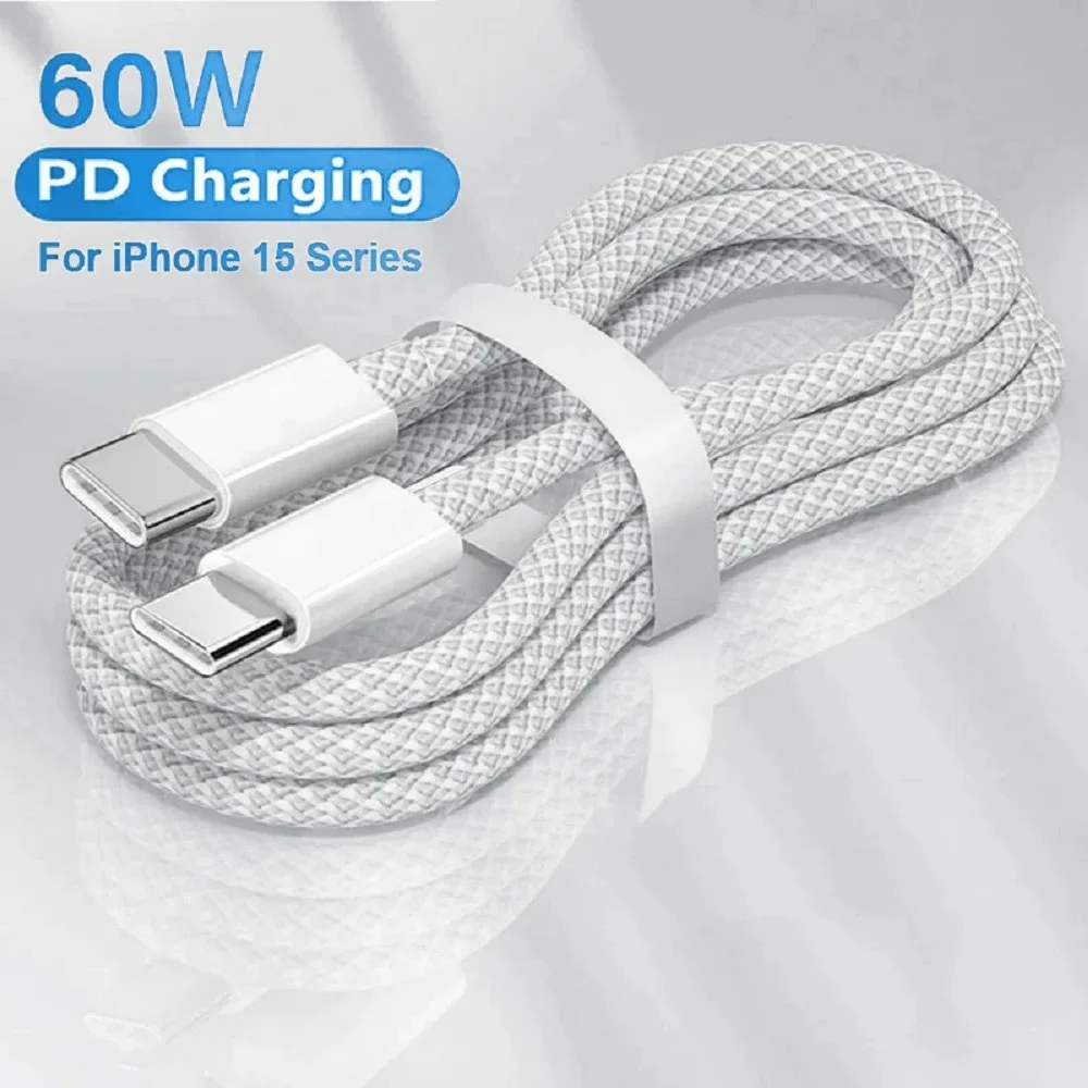 60W PD Fast Charging USB C to Type C Cable Braided Mobile Phone Charger Cord for iPhone 15/16 Android Samsung Xiaomi