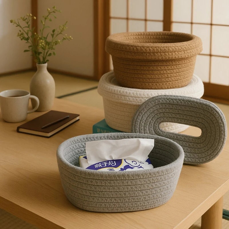 

Minimalist Tissue Holder, Japanese Cotton Rope Storage Basket, Chic Tissue Storage Box for Living Room Décor