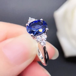 14K Ring 1.5Ct Lab Grown Sapphire Oval Cut Blue Diamond Wedding Ring Fine Jewelry R171