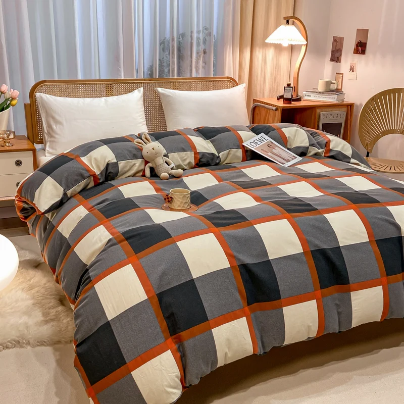 1Pc Geometric Plaid Duvet Cover Pure Cotton Quilt Cover with Zipper Skin-friendly Breathable Comforter Cover for Teens Aldults