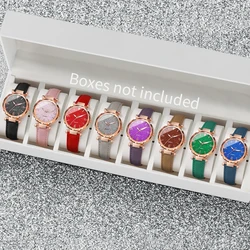 8PCS/Set Fashion Starry Dial Women Watches Casual Leather Band Ladies Quartz Watch Set Reloj Mujer(Without Box)