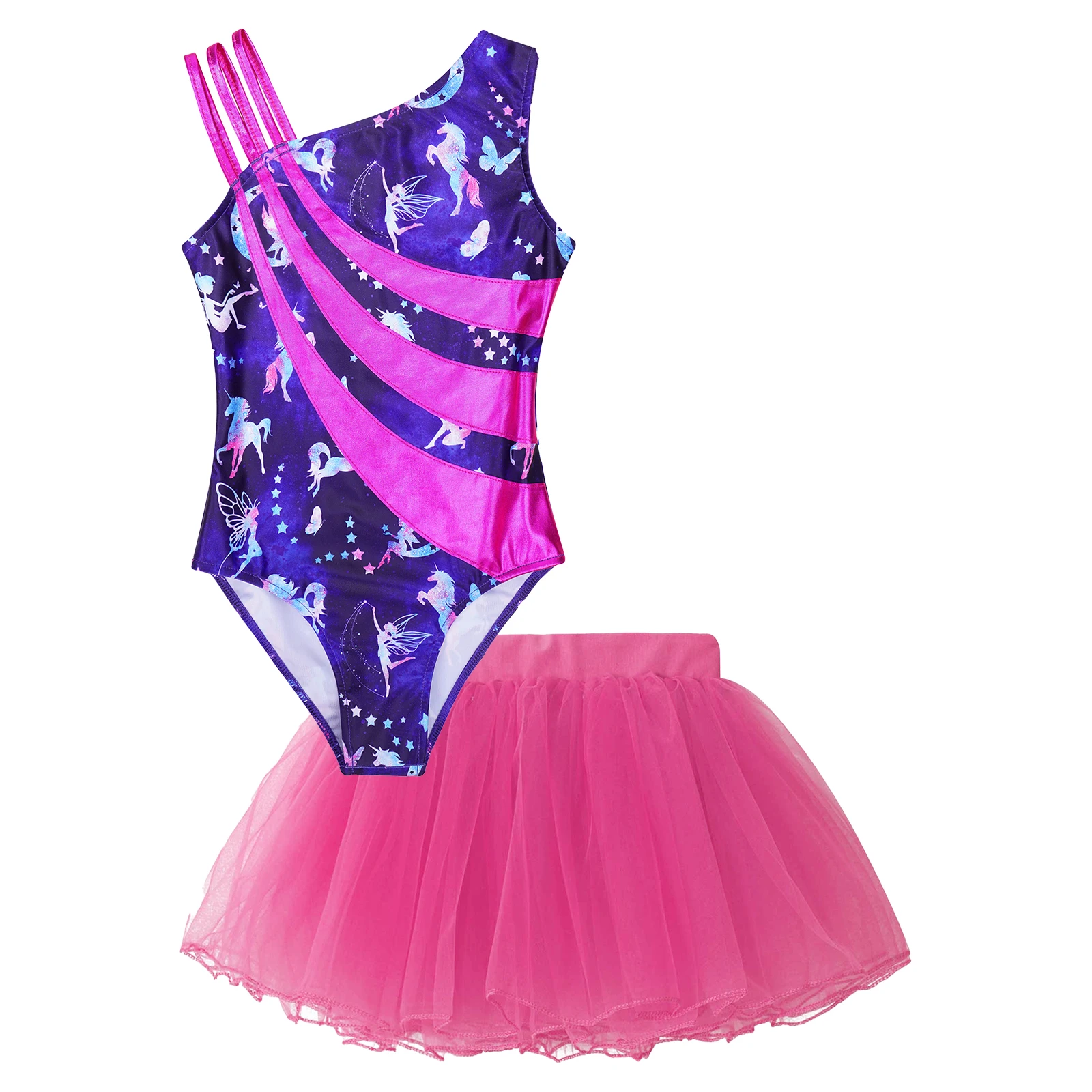 Crianças meninas sem mangas imprimir ballet tutu vestido ginástica collant + shorts patinação macacão conjuntos de dança crianças roupas