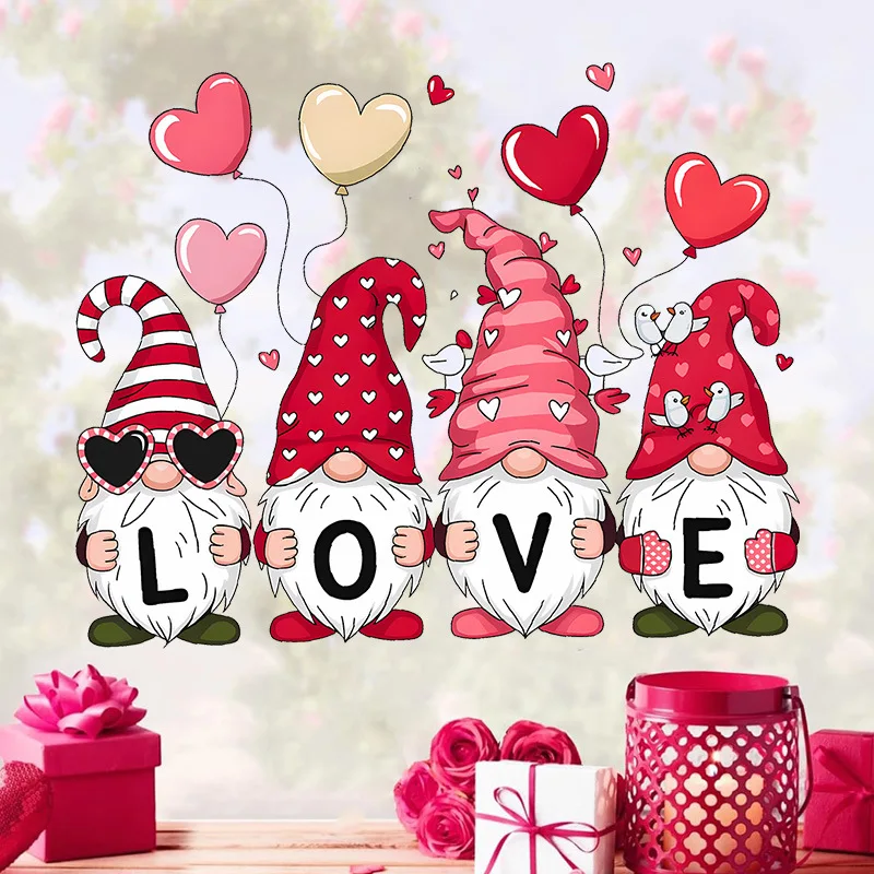 1pc Valentine's Day Retro Love Cupid Dwarf Wall Stickers Red Valentine's Day Party Decorative Cartoon Atmosphere Window Sticker