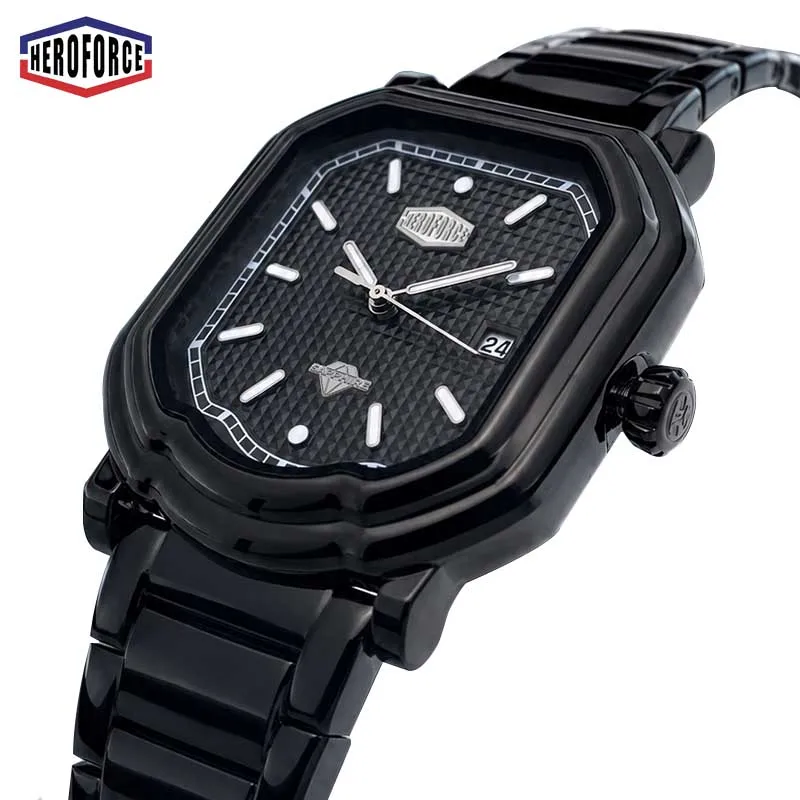 HEROFORCE Brand Watch Men Stainless Steel Retro Business Quartz Clock Waterproof Sports Daily Matching Top Men Wristwatch Clock