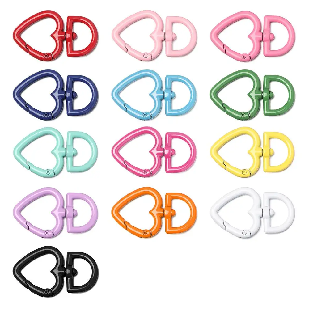 13 Colors Plated Gate Heart Style Purses Handbags Carabiner Bag Belt Buckle Snap Clasp Clip Spring Ring Buckles