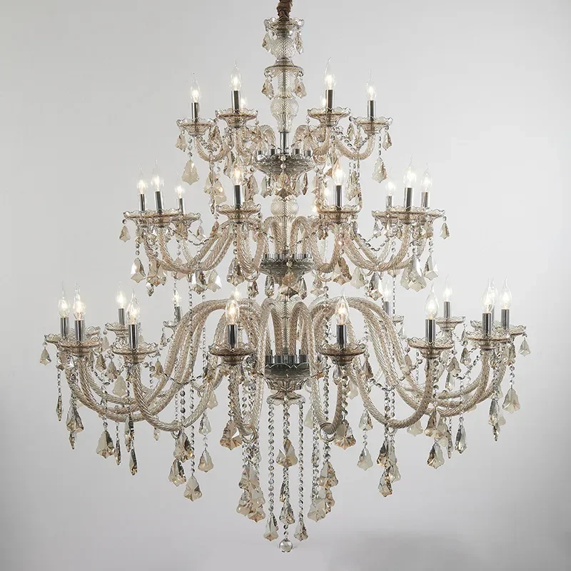 European Style Crystal Chandelier for Villa Living Room Luxury Clubhouse KTV Lobby Candle Light Fixture Rotating Staircase