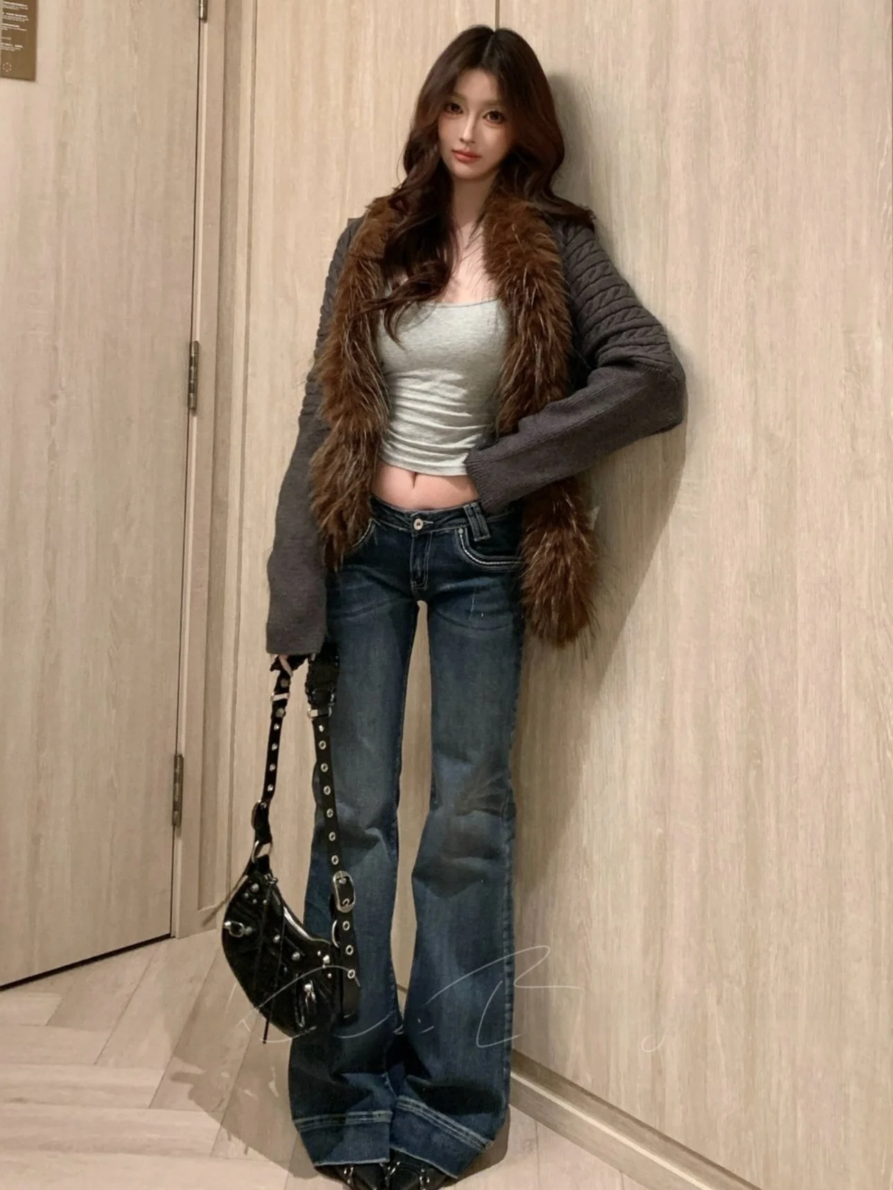

Low Waist Bell Bot Jeans Slim Fit Conceal Meat Slimming Retro Versatile Cotton Stretch Denim Casual Sle Ladies Jeans
