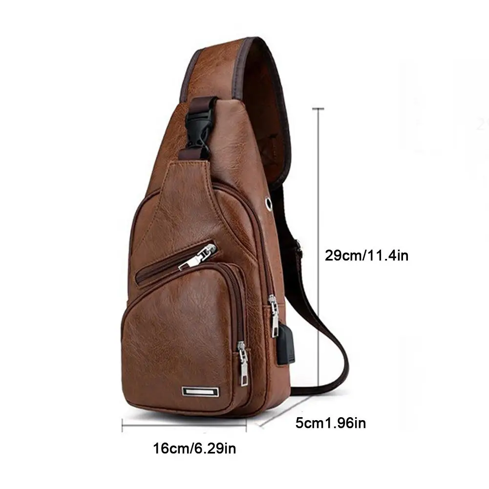Modische Herren-Brusttasche aus PU-Leder mit USB-Ladeanschluss, lässige Umhängetasche, diebstahlsichere Reisetasche für Männer, Arbeitstasche – Detail 26