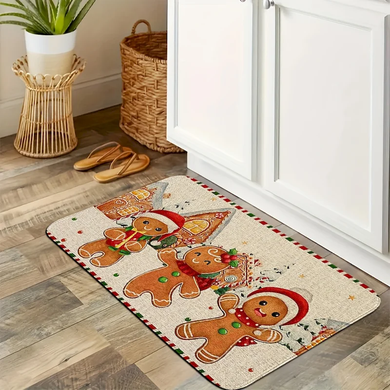 VIKAMA Christmas Gingerbread Anti Fatigue And Anti Slip Carpet, Kitchen Corridor Buffer Door Mat, Indoor Home Decoration