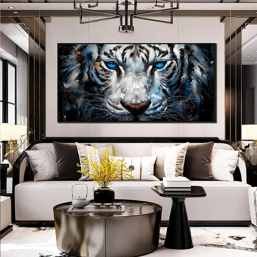 Peinture diamant motif tigre blanc, décoration murale, point de croix,  salon, yeux bleus, animal, mosaïque aviation, perceuse complète / Arts,  artisanat et couture, image size:900x900